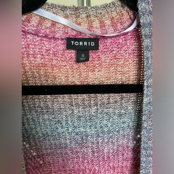 Torrid Pink Mulitcolor Ombre Rainbow Cardigan Chunky Open Sweater 0 Large 12 - Picture 4 of 9